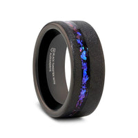 MIRAGE Sandblasted Black Tungsten Ring with Crushed Alexandrite and Dark Blue & Purple Crushed Goldstone - 8mm - Larson Jewelers