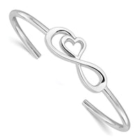Sterling Silver Rhodium-plated Heart Infinity Symbol Cuff Bangle - Larson Jewelers