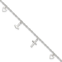 Sterling Silver Cross Heart and Anchor 10in Plus 1in ext Anklet - Larson Jewelers