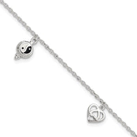Sterling Silver Polished Hearts and Peace Sign 8in Plus 1in Ext Anklet - Larson Jewelers