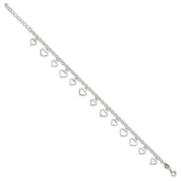 Sterling Silver 8 in Plus 1in Ext Polished Heart Anklet - Larson Jewelers