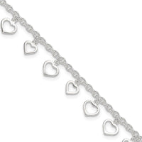 Sterling Silver 8 in Plus 1in Ext Polished Heart Anklet - Larson Jewelers