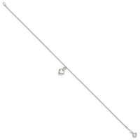 Sterling Silver 10inch Polished Puffed Heart Anklet - Larson Jewelers
