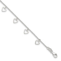 Sterling Silver Polished Heart 9 in Plus1in ext. Anklet - Larson Jewelers