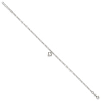 Sterling Silver Polished Heart 9 in Plus 1in ext. Anklet - Larson Jewelers