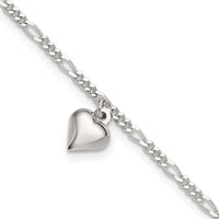 Sterling Silver Polished Heart 9 in Plus 1in ext. Anklet - Larson Jewelers