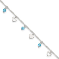 Sterling Silver 9 inch Heart and Blue Glass Plus1in ext. Anklet - Larson Jewelers