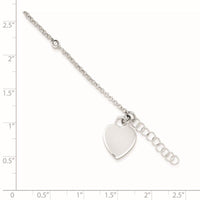 Sterling Silver Polished Bead and Heart 9in Plus 1in Ext. Anklet - Larson Jewelers