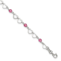 Sterling Silver Pink Beads and Polished Hearts 1in w/ext. Anklet - Larson Jewelers