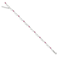 Sterling Silver Pink Beads and Polished Hearts 9 inch Anklet with 1inch extension - Larson Jewelers