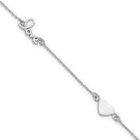 Sterling Silver Rhodium-plated Heart and LOVE 9in Plus 1in ext. Anklet - Larson Jewelers