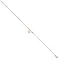 Sterling Silver Arrow with Rose-tone Heart 10in Plus 1 inch Ext Anklet - Larson Jewelers