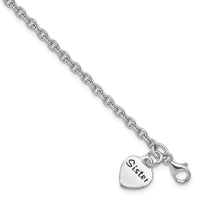 Sterling Silver Rhodium-plated Antiqued Sister Heart Dangle Bracelet - Larson Jewelers