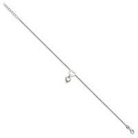 Sterling Silver Rhodium-plated Heart Dangle Charm 9in w/1in ext Anklet - Larson Jewelers