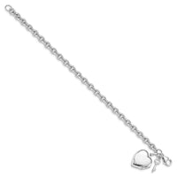 Sterling Silver Rhodium-plated Puffed Heart Locket & Key Bracelet - Larson Jewelers