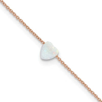 Sterling Silver Rose-tone White Cr. Opal Heart 9in Plus 2 in ext. Anklet - Larson Jewelers