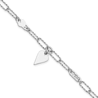 Sterling Silver Rhodium-plated Diamond-cut LOVE/Heart Dangle Bracelet - Larson Jewelers