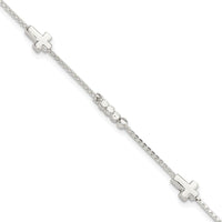 Sterling Silver Fancy Bead & Cross w/ 1in ext Bracelet