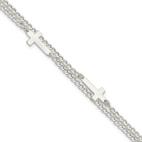 Sterling Silver Double Cross 2-Strand w/1in ext Bracelet
