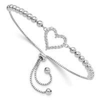 Sterling Silver Rhodium-plated Beaded CZ Heart Adjustable Bracelet - Larson Jewelers