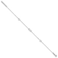 Sterling Silver Rh-plated Heart/Infinity Symbol 9in Plus 1in ext. Anklet - Larson Jewelers