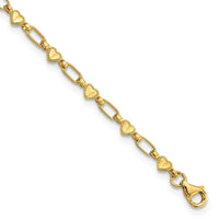 Sterling Silver Gold-tone Heart Link 10in Anklet - Larson Jewelers