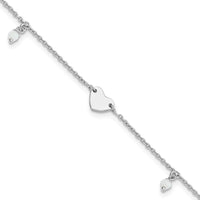Sterling Silver Rhodium-plated Heart Glass Beads 9in Plus 1in ext Anklet - Larson Jewelers
