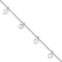 Sterling Silver Rhodium-plated Polished Heart 9.5in Plus 1in ext. Anklet - Larson Jewelers