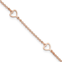 Sterling Silver Rose Tone Hearts 9in Plus 1in ext Anklet - Larson Jewelers