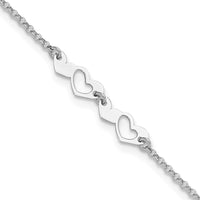Sterling Silver Rhodium-plated Hearts 9in Plus 1in ext Anklet - Larson Jewelers