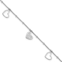 Sterling Silver Rhodium-plated Cut out Hearts 9in Plus 1in ext Anklet - Larson Jewelers