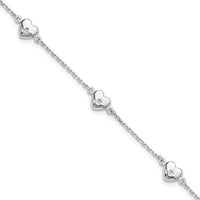Sterling Silver Rhodium-plated Hearts 9in Plus 1in ext Anklet - Larson Jewelers