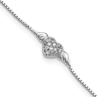 Sterling Silver Rhodium-plated CZ Heart w/Wings 9in Plus 1in ext Anklet - Larson Jewelers