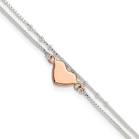 Sterling Silver Rose Tone 2-Strand Heart 9in Plus 1in ext. Anklet - Larson Jewelers