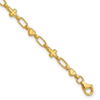 Sterling Silver Gold-tone 7.5 inch Heart and Cross Bracelet - Larson Jewelers