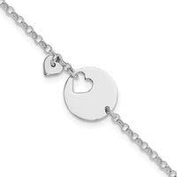 Sterling Silver Rhodium-plated Heart and Cut Out Disc 7.5in Bracelet - Larson Jewelers