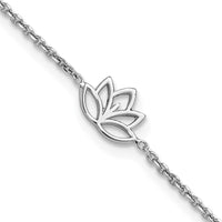 Sterling Silver Rhodium-plated Lotus Flower w/.5 in ext. Bracelet