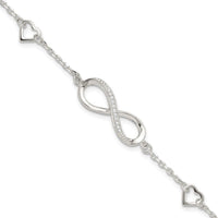Sterling Silver Rhodium-plated CZ Infinity/Hearts 7in w/1in ext Bracelet - Larson Jewelers