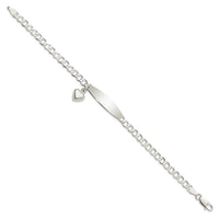 Sterling Silver Polished Curb Link ID Heart Dangle Bracelet - Larson Jewelers