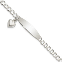 Sterling Silver Polished Curb Link ID Heart Dangle 8.5in Bracelet - Larson Jewelers