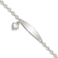 Sterling Silver Polished Rolo Link ID Heart Dangle Bracelet - Larson Jewelers