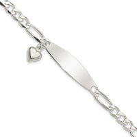 Sterling Silver Polished Figaro ID Heart Dangle Bracelet - Larson Jewelers