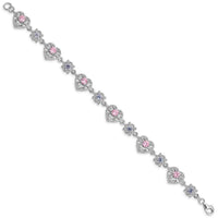 Sterling Silver Rhod-plated 7inch Pink and Clear CZ Heart Bracelet - Larson Jewelers