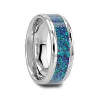 ANDROMEDA Titanium Polished Beveled Edge with Blue Green Opal Inlay - 8mm - Larson Jewelers