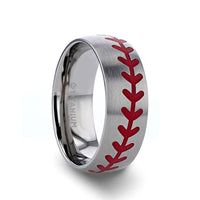 DIMAGGIO Titanium Brushed Finish Ring with Red Baseball Stitching Pattern - 8mm - Larson Jewelers