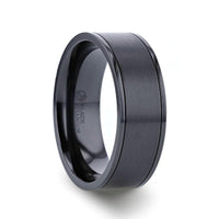 WOLFGANG Black Titanium Brushed Finish Men’s Wedding Ring with Polished Dual Offset Grooves – 6mm & 8mm - Larson Jewelers