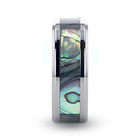 KAUI Titanium Polished Finish Mother Of Pearl Inlaid Men’s Beveled Wedding Band - 6mm & 8mm - Larson Jewelers