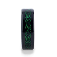 ALLURE Black Dragon Design With Green Background Inlaid Black Tungsten Men's Ring With Clear Coating And Beveled Edge - 8mm - Larson Jewelers