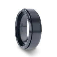 PHANTOM Black Titanium Brushed Center Spinner Men 's Wedding Ring With Spinning Polished Base - 8mm - Larson Jewelers