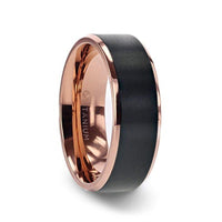 STEPHEN Rose Gold Plated Black Titanium Flat Brushed Center Men's Wedding Ring With Beveled Polished Edges - 6mm & 8mm - Larson Jewelers